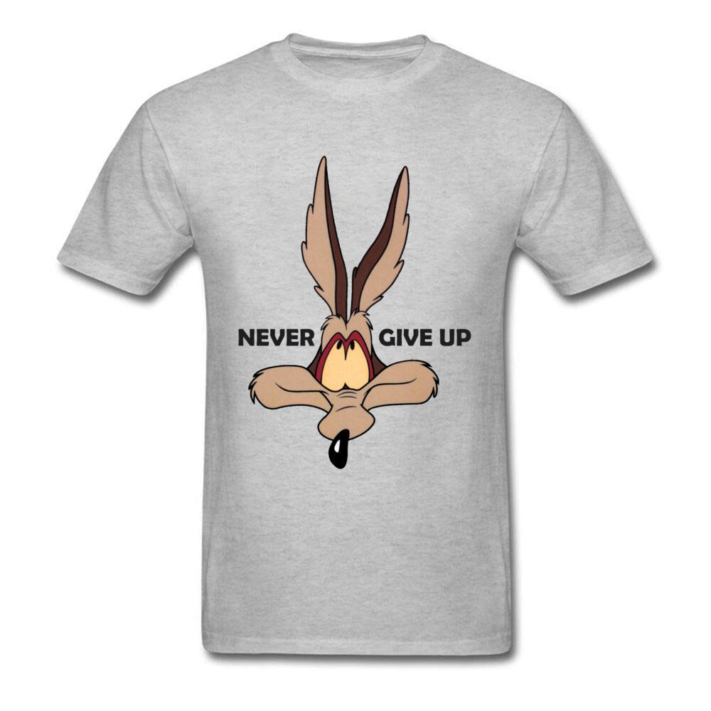 Fox Tops Wolf Tees Men Green Tshirt Coyote Never Give Up Funny T Shirt Latest Cartoon Print T-shirts Cotton Team Clothes Custom