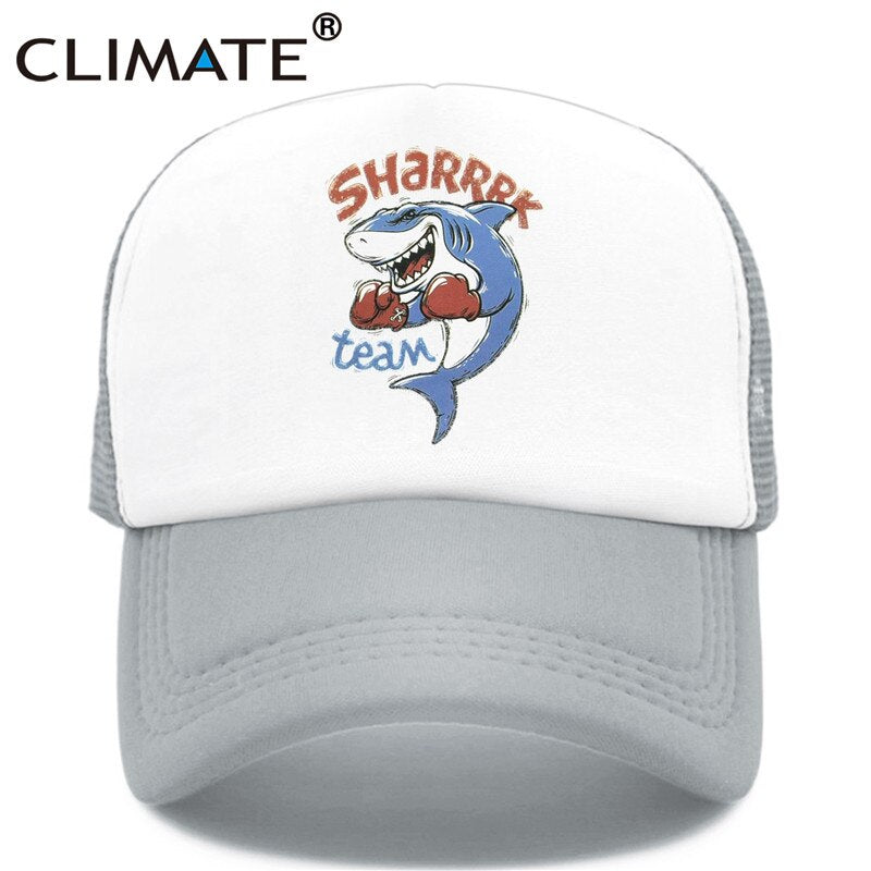 CLIMATE Men Cool Shark Trucker Cap Seaside Beach Shark Team Caps Hat Boxing Surfing Summer Trucker Hip Hop Mesh Cap Hat for Men