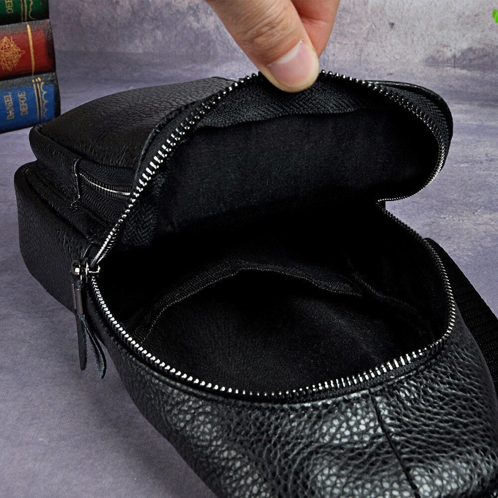 Men Real Leather Casual Chest Bag Sling Bag Design One Shoulder Bag Fashion Crossbody Bag For Male 8005