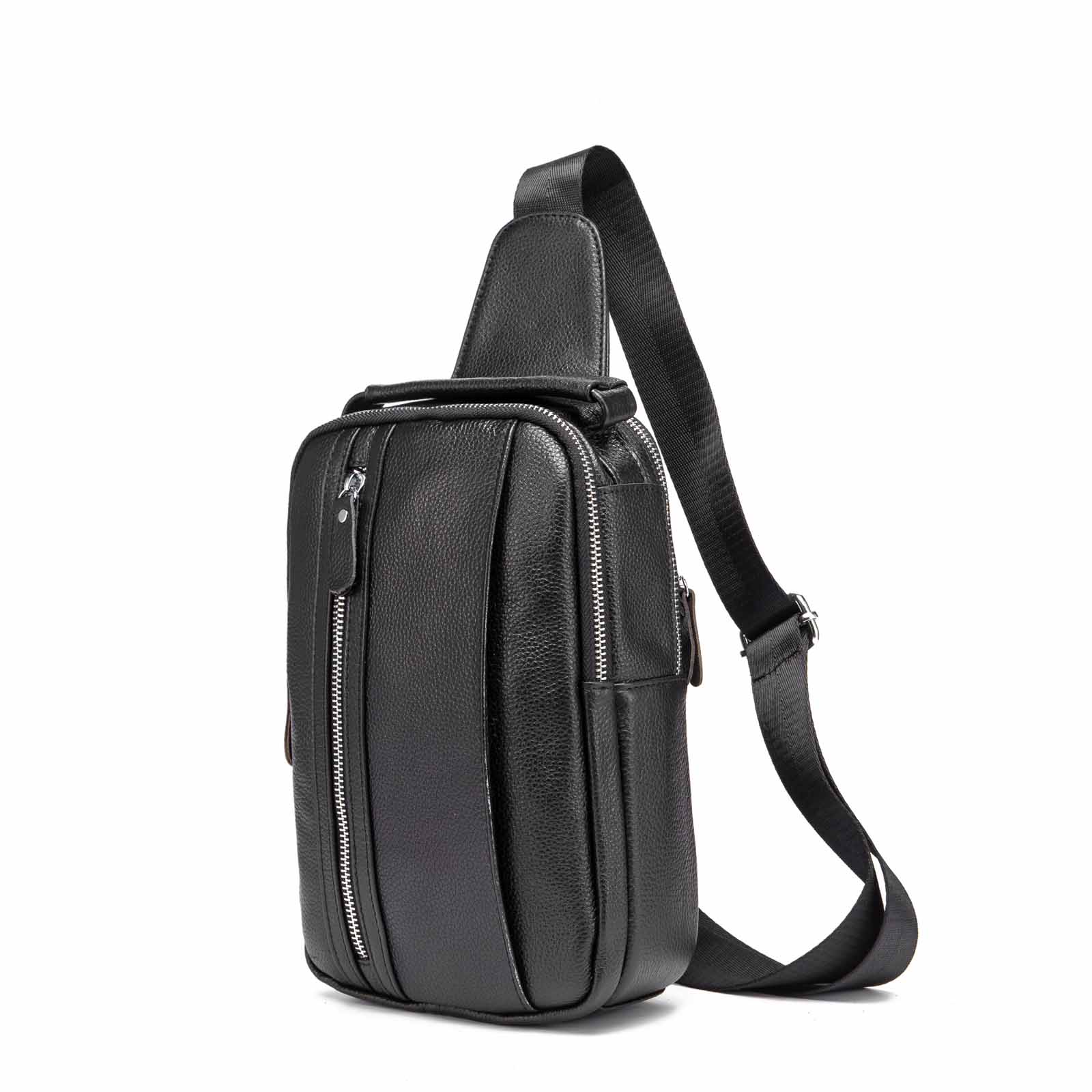 Men Quality Leather Casual Triangle Chest Sling Bag 8" Tablet Design One Shoulder Bag Fashion Crossbody Bag Daypack Male 8693