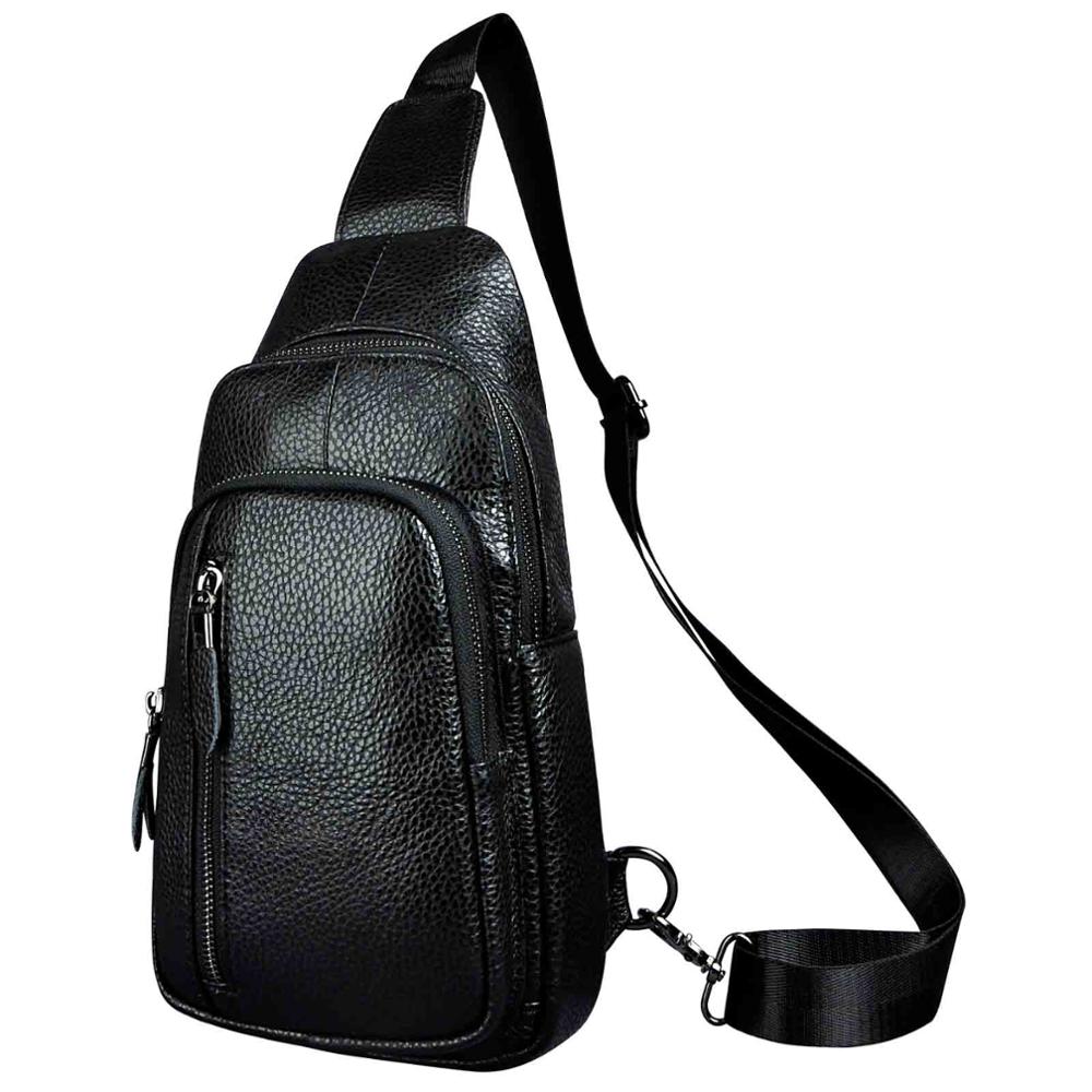 Men Real Leather Casual Chest Bag Sling Bag Design One Shoulder Bag Fashion Crossbody Bag For Male 8005