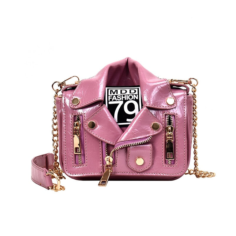 European Brand Design Chain Motorcycle Bags Women Clothing Shoulder Rivet Zipper