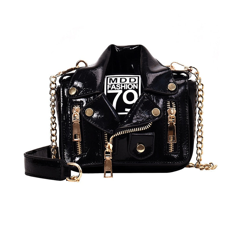 European Brand Design Chain Motorcycle Bags Women Clothing Shoulder Rivet Zipper