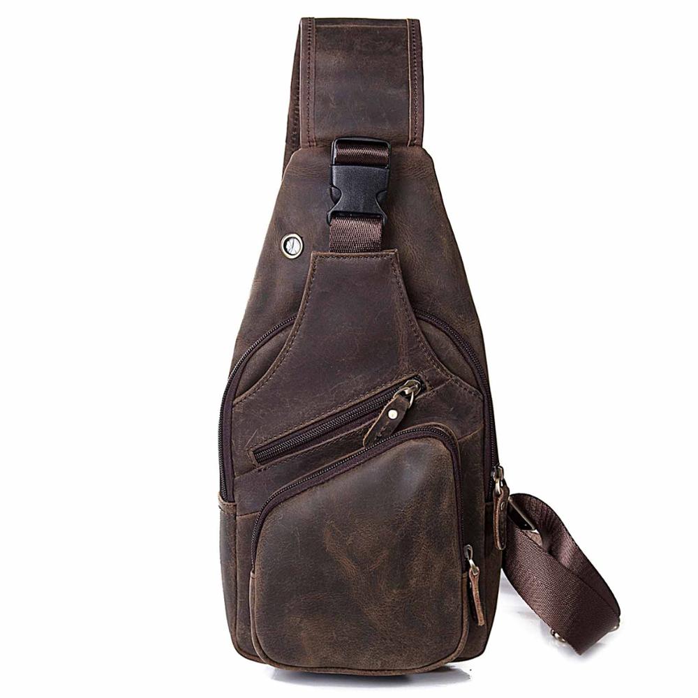 Hot Sale Soft Genuine Leather Fashion Triangle Sling Chest Bag For Men Female 8" Tablet Design One Shoulder Cross body Bag 8015