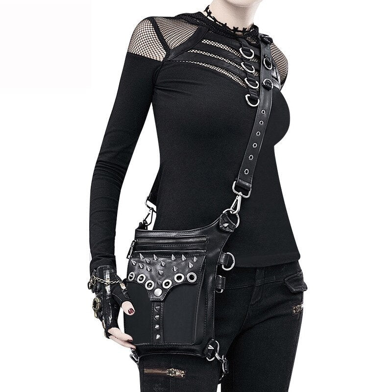 Lady Pockets Retro Waistbag Messenger Bag Punk Mujer Femme Women Hiking Crossbody Bag Womens High Quality Leather Travel Leg Bag