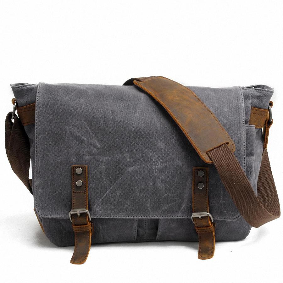 Fashion military Canvas Leather Men shoulder bag Crossbody Bag Men messenger bag