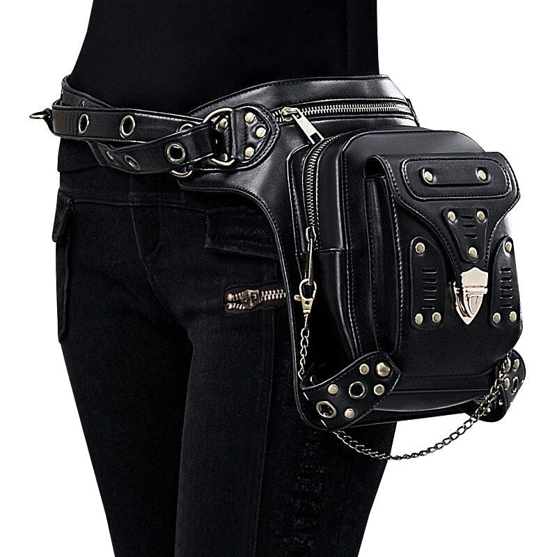 Lady Pockets Waistbag Messenger Bag Punk Mujer Women Hiking Waist Bag Womens High Quality Genuine Leather Travel Riding Leg Bag