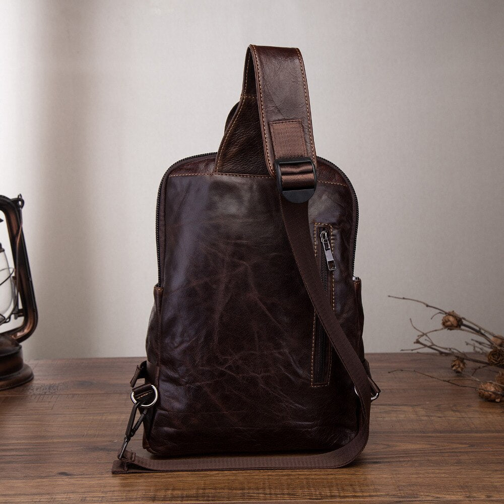 2020 Trend Men Quality Leather Casual Fashion Blue Chest Sling Bag 8" Tablet Design Travel One Shoulder Cross-body Bag Male 3028