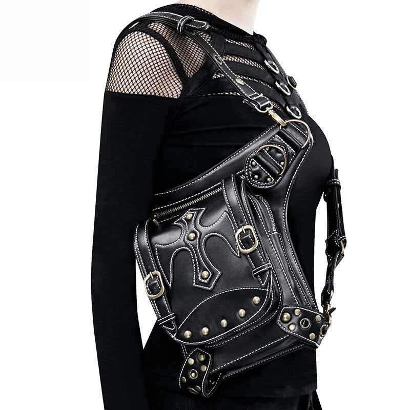 Lady Pockets Retro Waistbag Messenger Bag Punk Mujer Femme Women Hiking Crossbody Bag Womens High Quality Leather Travel Leg Bag
