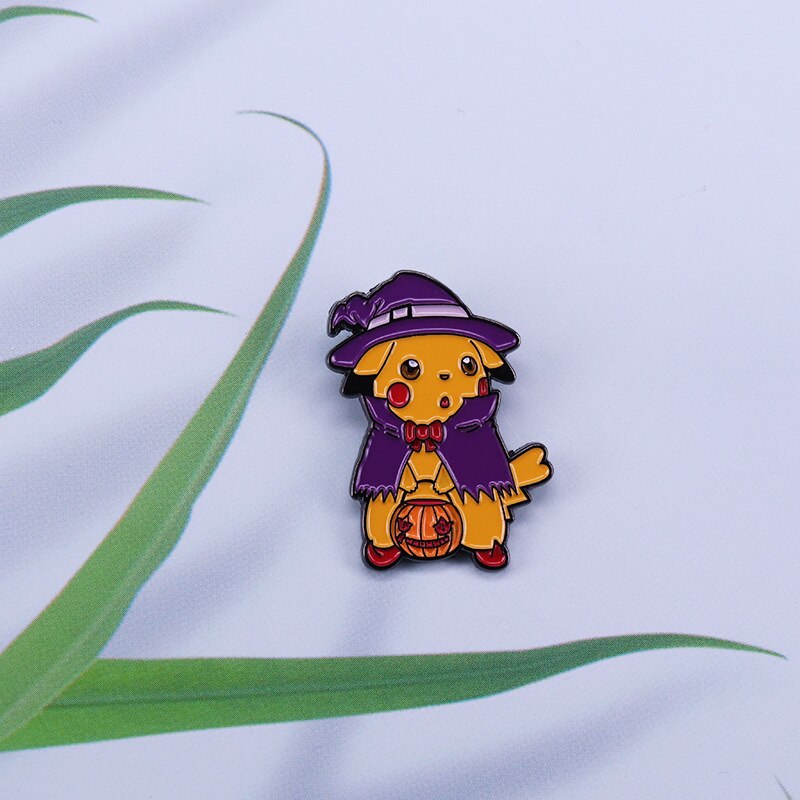 Cute magic cartoon brooch sorcerer and naughty elf mashup badge