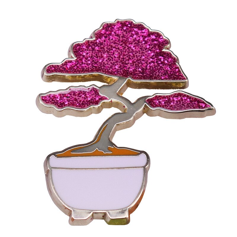 Beautiful flower bonsai tree glitter brooch natural plant badge