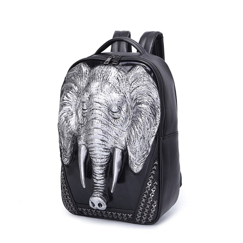 PU Leather Backpack For Men 2021 Unique 3D Travel Bagpack Punk Rivet Elephants Printing 15.6 Inch Waterproof Male Laptop Bags