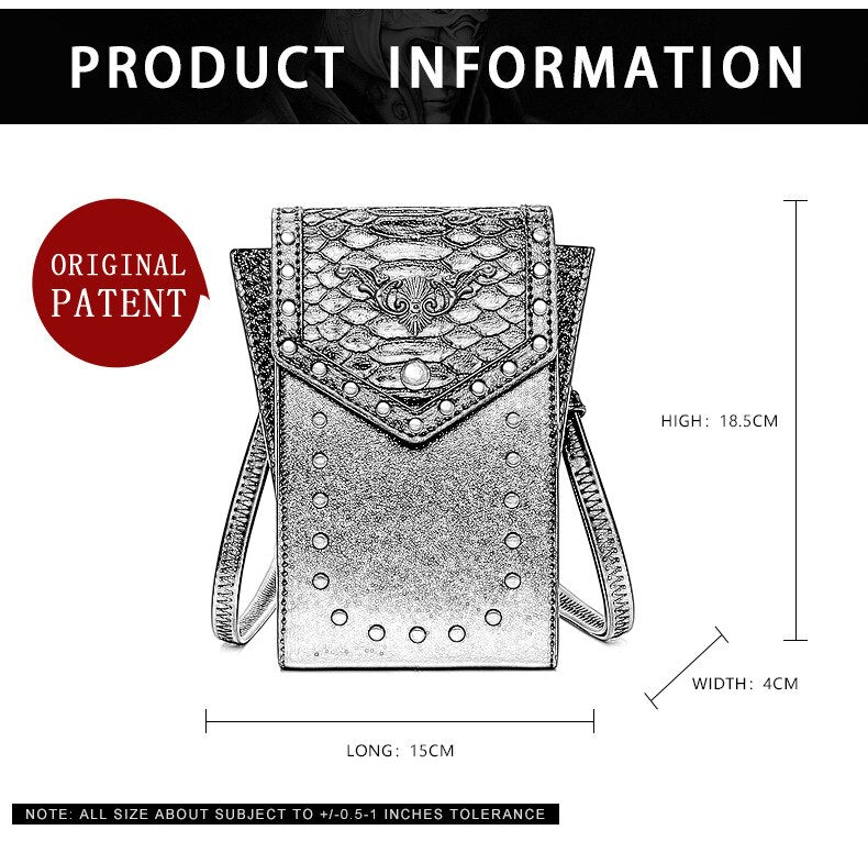 Rivet Style Bag For Women Steampunk Snake Leather Outdoor Single Shoulder Bag Female Lipstick Phone Bag Men Luxury Designer Flap