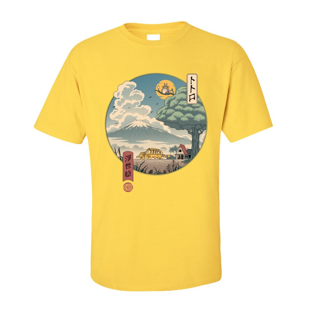 Neighbors Ukiyo-e Cotton Fabric T-Shirt for Men Classic Japan Style Short Sleeve T Shirt Popular Anime Totoro Tshirt