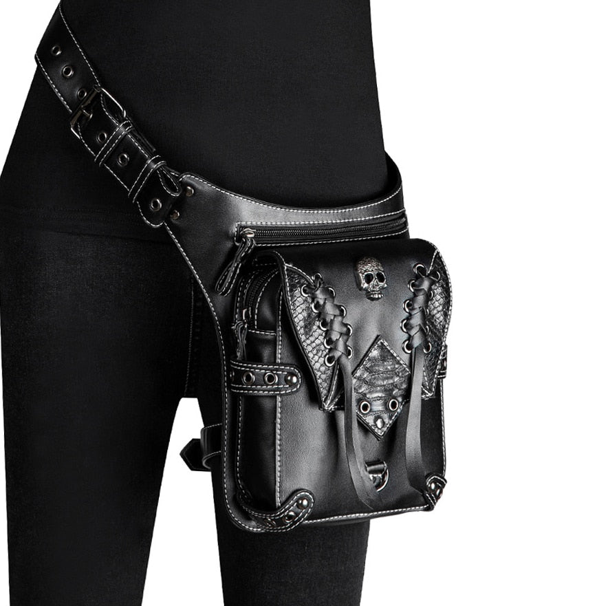 2021 Rock Men Leg Bags Steampunk Gothic Pack Retro Black Leather Waist Bag for Women Crossbody Messenger Phone Case Street Pouch