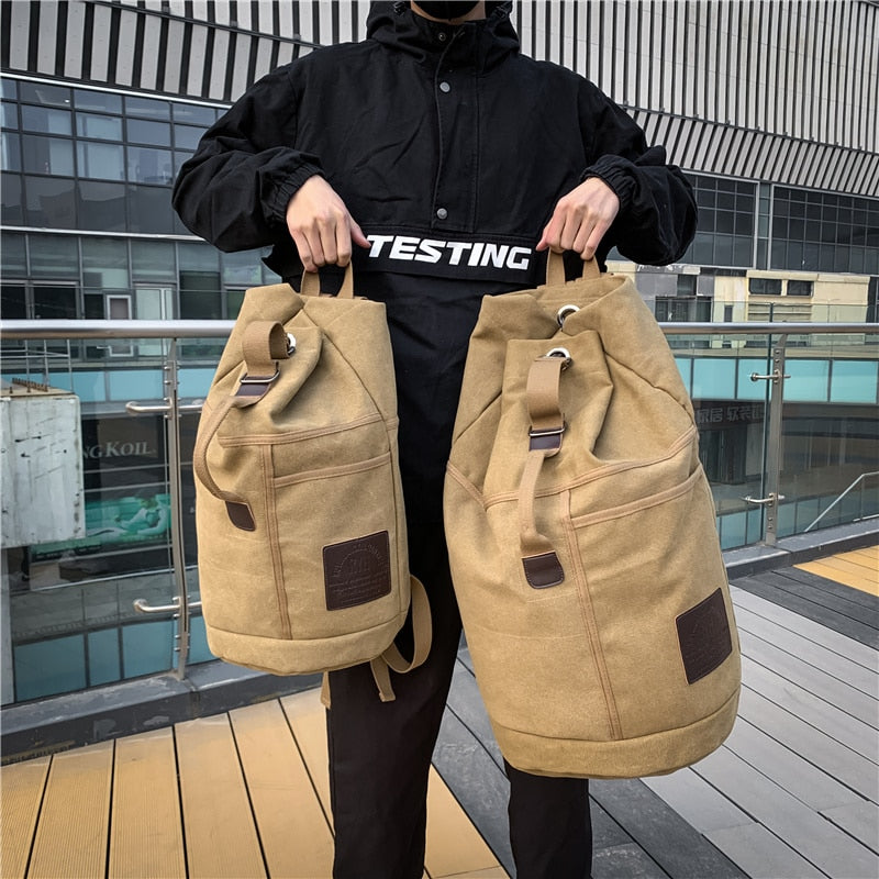 2021 New Large Capacity Travel Backpacks Male Luggage Canvas Bucket Shoulder Bag Man Travel Duffle Bags Men Rucksack Outdoor