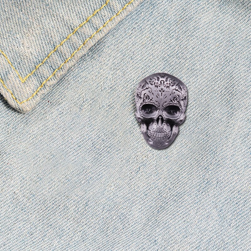 Embossed Art Skull Brooch Gothic Horror Skull Badge