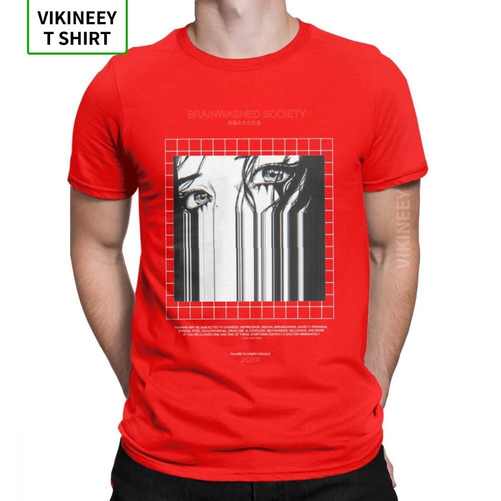 Brainwashed Society Harajuku T-Shirt Men Anime Vaporwave Japan Grunge Sad Cotton Tee Shirt Short Sleeve T Shirt Plus Size Tops