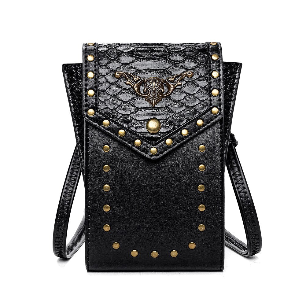 Rivet Style Bag For Women Steampunk Snake Leather Outdoor Single Shoulder Bag Female Lipstick Phone Bag Men Luxury Designer Flap
