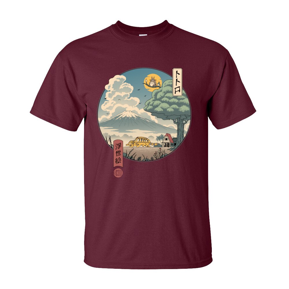 Neighbors Ukiyo-e Cotton Fabric T-Shirt for Men Classic Japan Style Short Sleeve T Shirt Popular Anime Totoro Tshirt