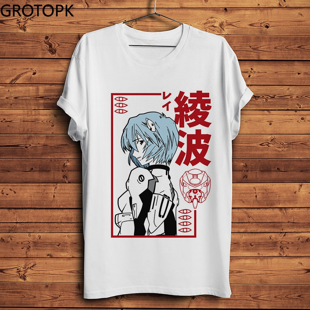 JAPAN anime Rei Ayanami Evangelion funny t shirt men new White casual short sleeve tshirt homme manga unisex streetwear t-shirt