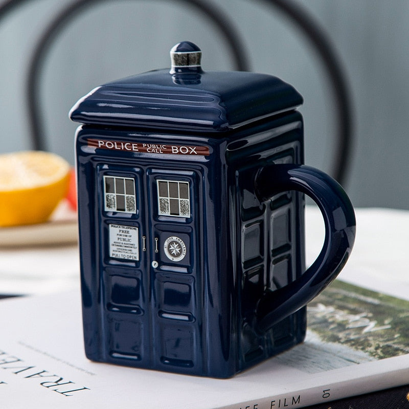 Doctor Who Tardis Creative Police Box Mug Funny Ceramic Coffee Tea Cup With Spoon Gift Box In Blue and Red