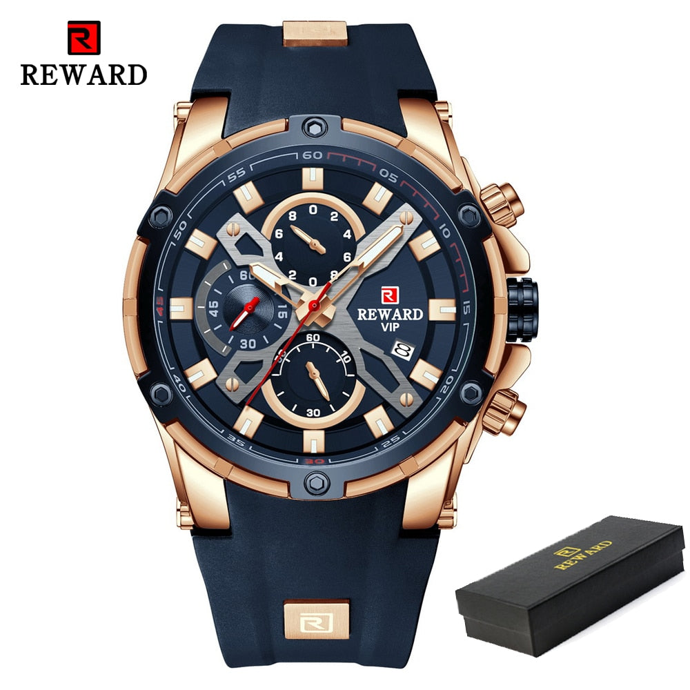 2022 New REWARD Mens Watches Blue Waterproof Top Brand Luxury Chronograph Sport Watch Quartz Men Wristwatch Relogio Masculino