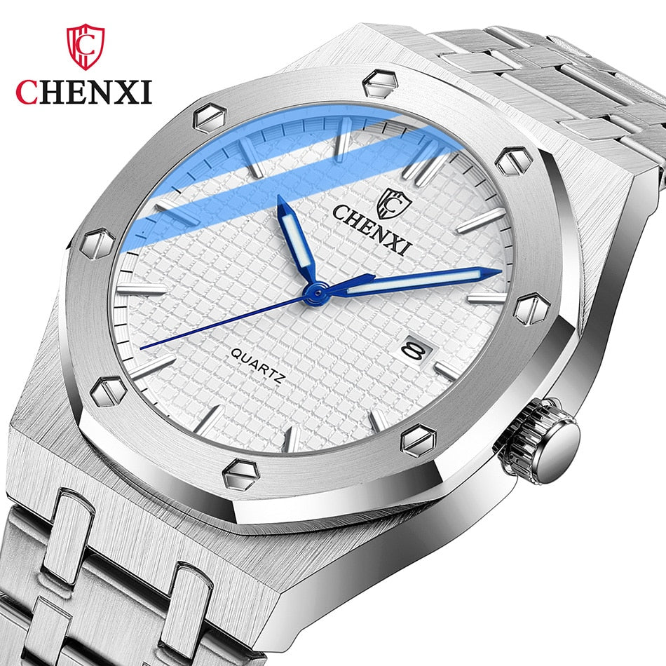 Fashion Casual Men's Watches Big Dial Silver Stainless Steel Automatic Calendar Male Wristwatch Minimalism Watch for Men Gift