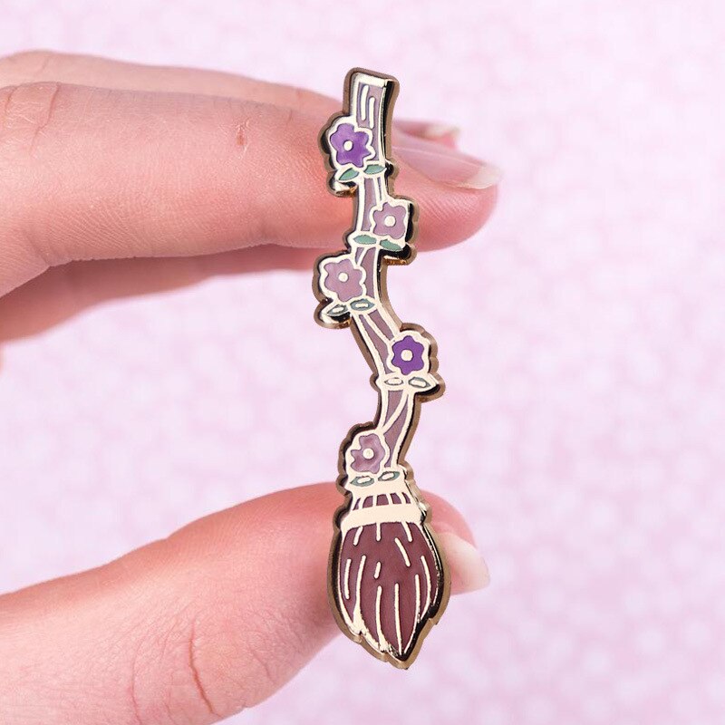 Beautiful magic flower broom brooch Pink and purple flower badge magic flying accessory