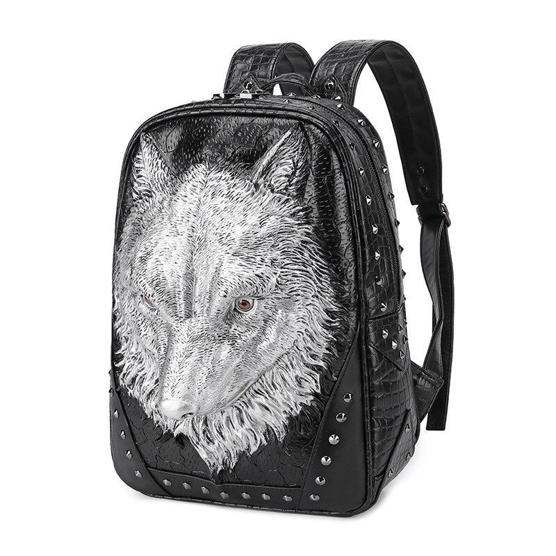 2021 New Street Trend Men Backpack Male 3D Stereo Wolf Head Shoulder Bag Leather Portable Computer Bags for Women Travel Bagpack