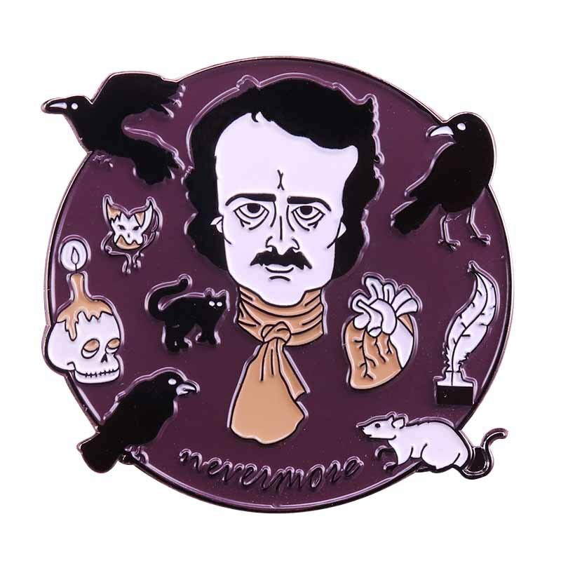 Edgar Allan Poe Crow Brooch Gothic Horror Art Literature Badge