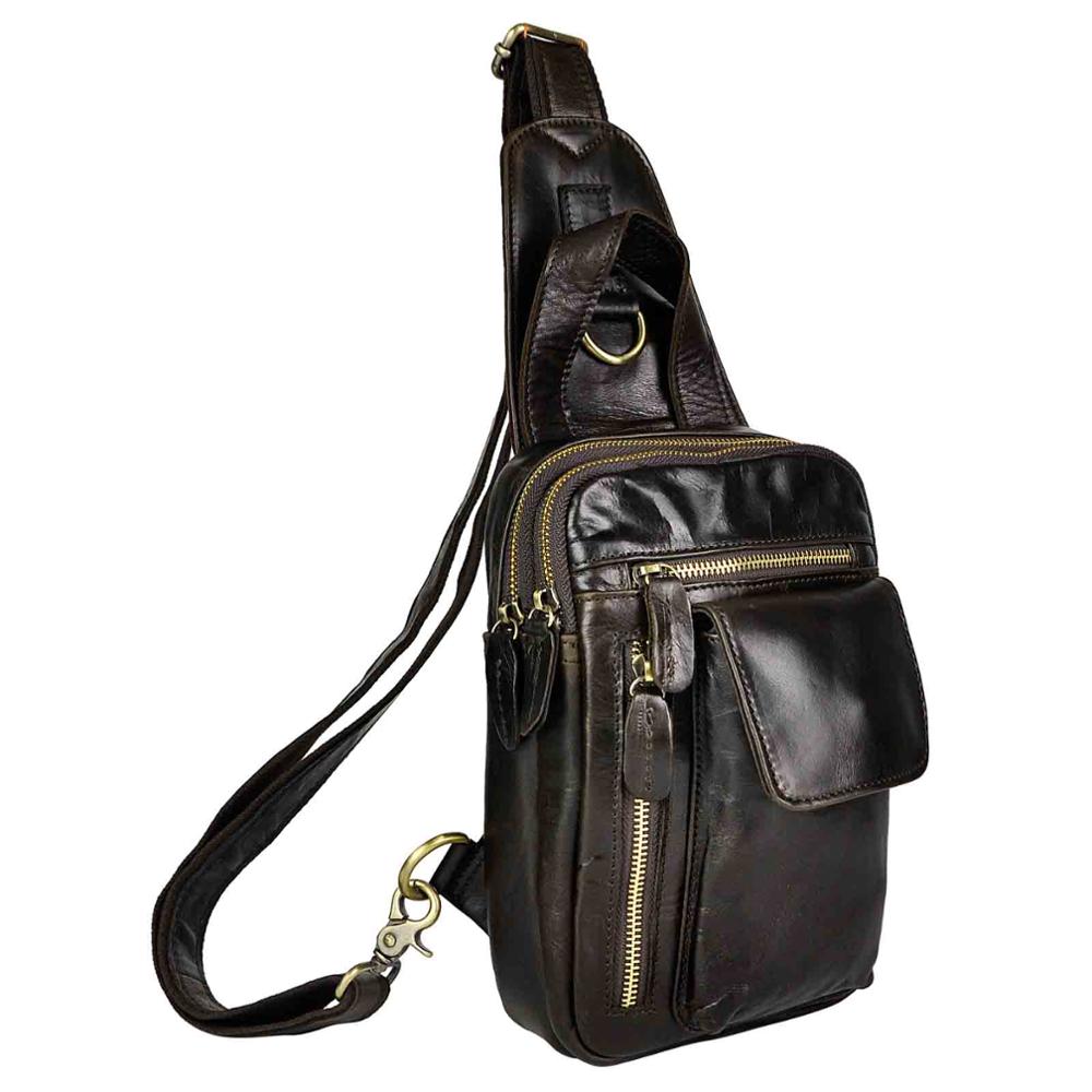 Men Original Leather Fashion Casual Chest Sling Bag Coffee 8" Tablet Tea Design