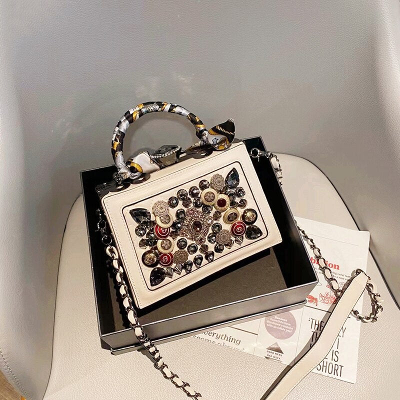 Square Box Handbag For Women Mini Luxury Brand Purses And Flaps Top Handle Totes Scarlf Diamond Italy Shoulder Messenger Bolso