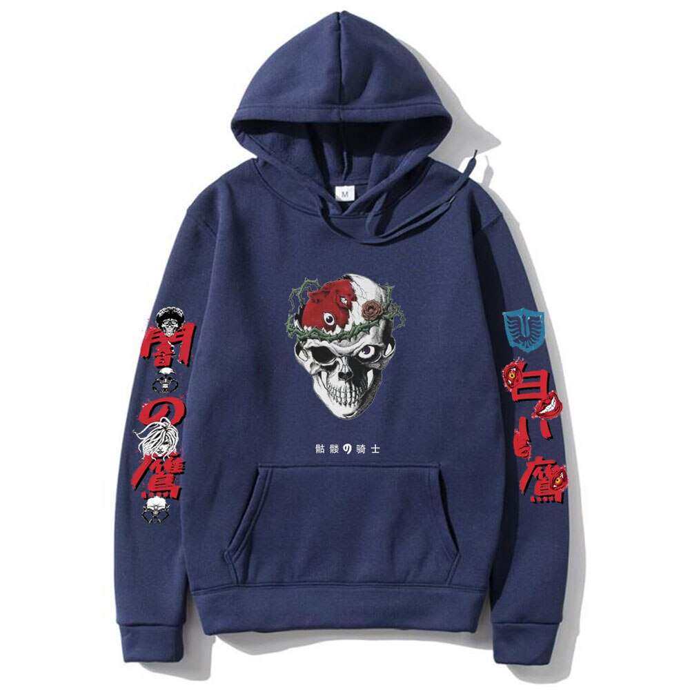 Anime Berserk Skeleton Knight Hoodie Men Women Harajuku Manga Print Hoodies Fleece Cotton Sweatshirt Casual Streetwear Pullover