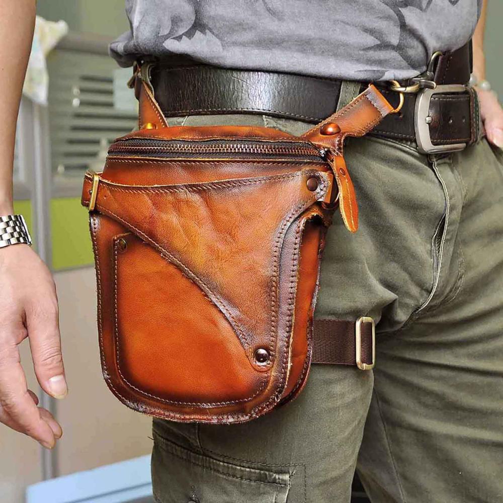 Unisex Fashion Crazy Horse Quality Leather 7" Motorcycle Riding Drop Leg Bag Design Travel Fanny Belt Waist Pack Case 9326-d
