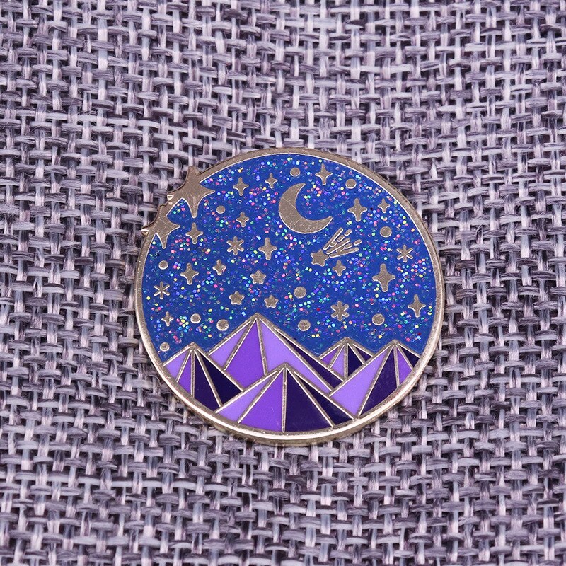 Beautiful starry night glitter brooch nature landscape badge