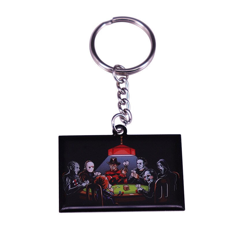 Chagi, Jason, Freddy, Human Skin Face, Grim Reaper Playing Cards Keychain Horror Movie Collection Keychain