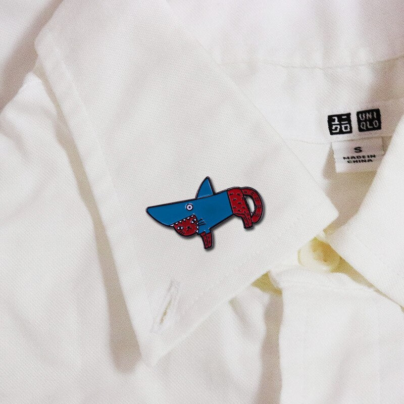 Radical shark cat brooch cute animal badge