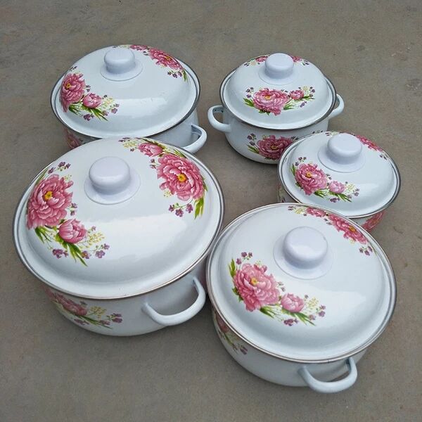 Enamel Pot for Cooking Casserole Enamel Ceram Kitchen Pot 1-4 Litre 5 Pots Set