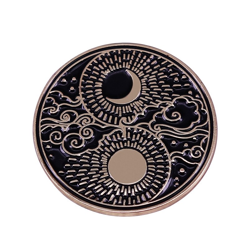 Yin Yang Sun Moon Brooch Cloud Star Sunshine Badge Oriental Style Tai Chi Culture Beauty Pin
