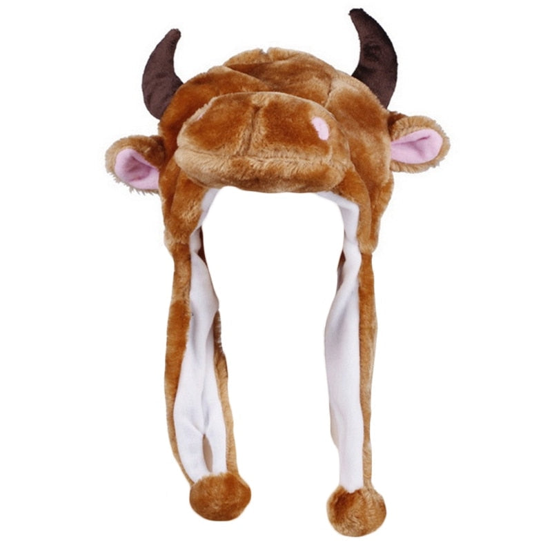 Adult Kids Winter Cute Plush Animal Character Beanie Hat with Pom Pom Ends Long