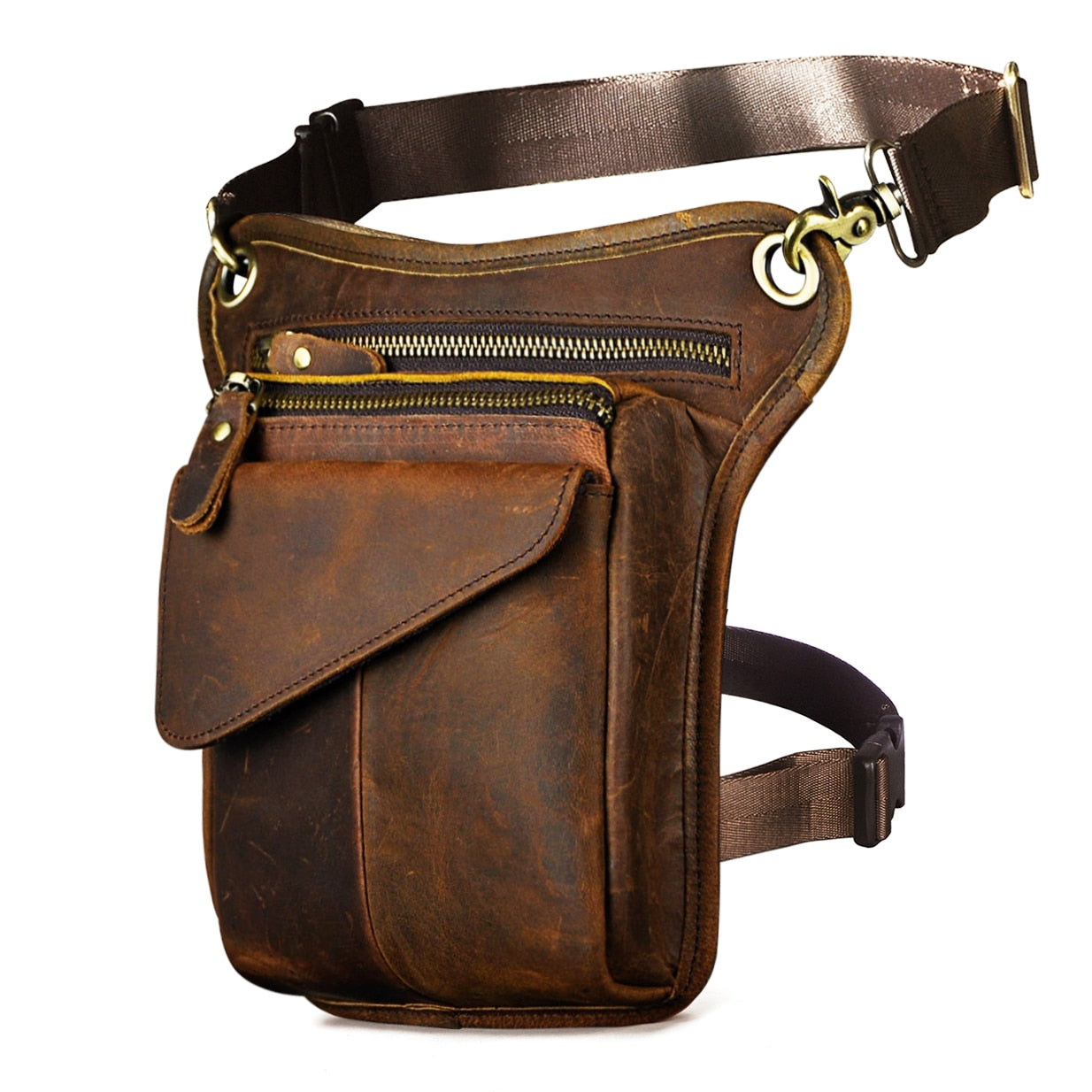 Real Leather Men Multifunction Design Casual Sling Shoulder Messenger Bag Fashion Travel Waist Belt Pack Drop Leg Bag 211-3-g