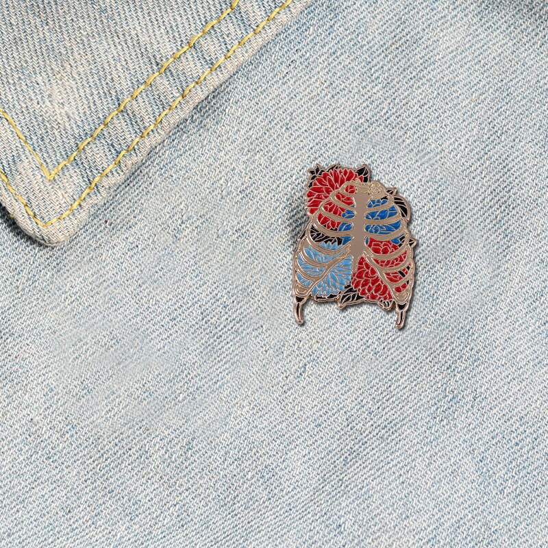 Beautiful anatomical bone badge with ribs and flowers mix and match brooch