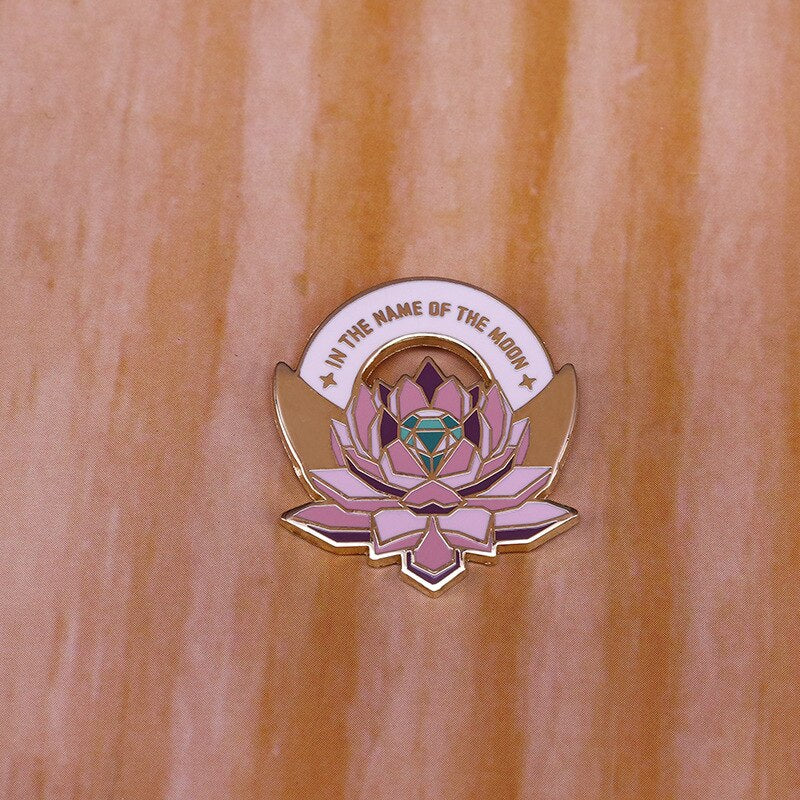 Crystal moon turned brooch beautiful fantasy anime badge