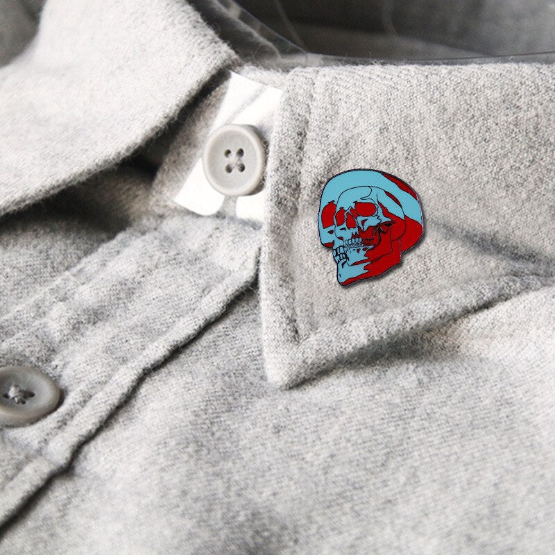 3D Red and Blue Skull Brooch Fashion Style Neon Fantasy Skull Badge