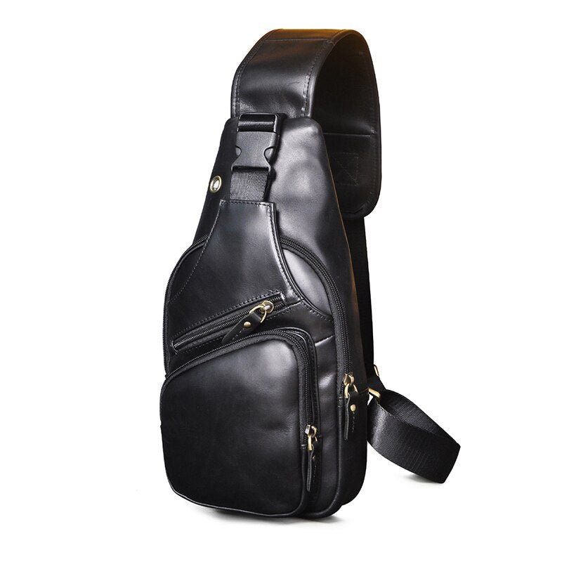 Hot Sale Soft Genuine Leather Fashion Triangle Sling Chest Bag For Men Female 8" Tablet Design One Shoulder Cross body Bag 8015