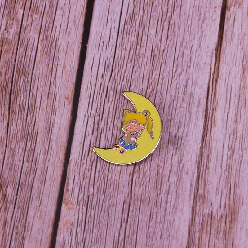 Pretty cartoon moon hare brooch cute anime girl badge