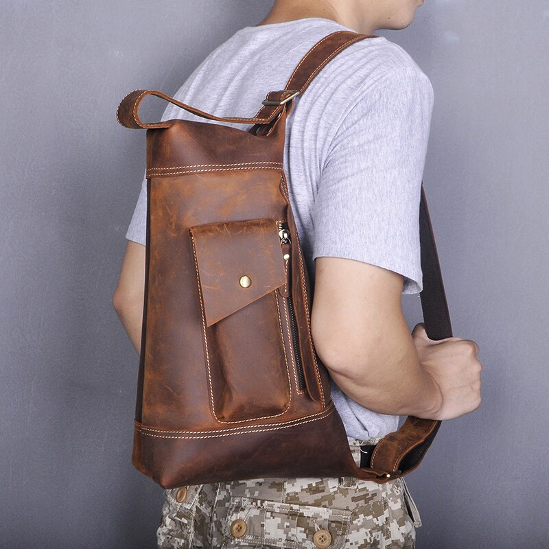 2020 New Men Quality Real Leather Casual Fashion Chest Sling Bag 9" Tablet Design Travel One Shoulder Cross-body Bag Male 2329