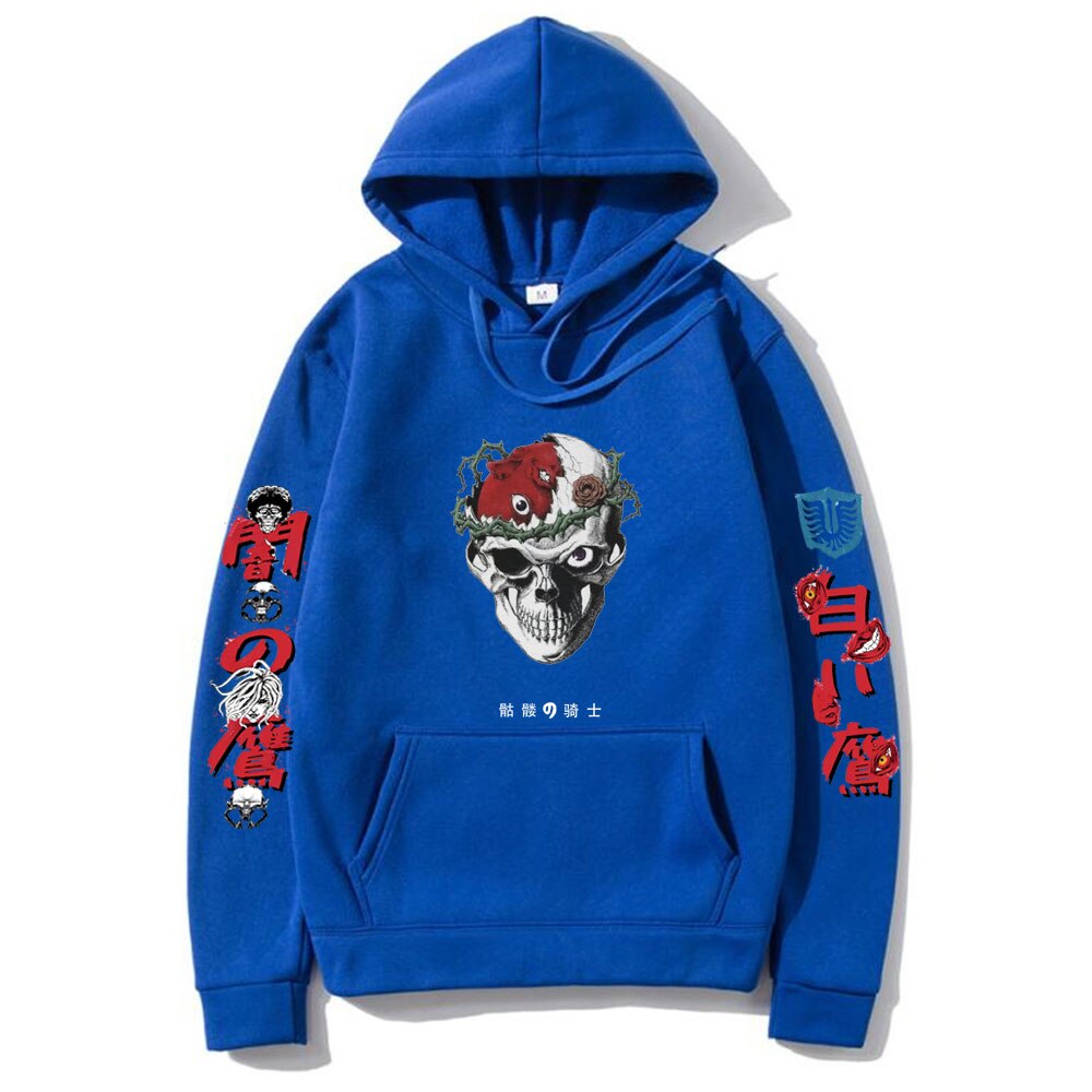 Anime Berserk Skeleton Knight Hoodie Men Women Harajuku Manga Print Hoodies Fleece Cotton Sweatshirt Casual Streetwear Pullover