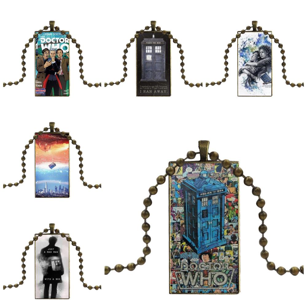 For Lovers Girl Friend Best Gift I Am Doctor Who Dw Tardis Design Fashion Vintage Glass Women Rectangle Necklace Pendants